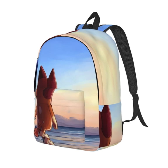 Kowoue Bluey Pattern Canvas Backpack – Student Double Shoulder Bag, Durable & Lightweight Canvas School & Outdoor Backpack-Medium