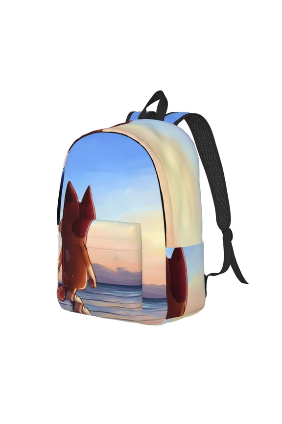 Bluey Pattern Canvas Backpack – Student Double Shoulder Bag, Durable & Lightweight Canvas School & Outdoor Backpack-Medium