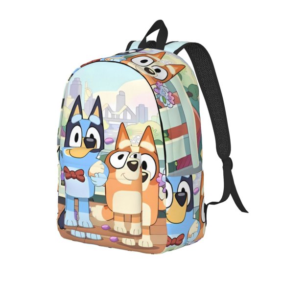 Kowoue Bluey Pattern Canvas Backpack – Student Double Shoulder Bag, Durable & Lightweight Canvas School & Outdoor Backpack-Medium