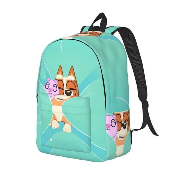 Kowoue Bluey Pattern Canvas Backpack – Student Double Shoulder Bag, Durable & Lightweight Canvas School & Outdoor Backpack-Medium