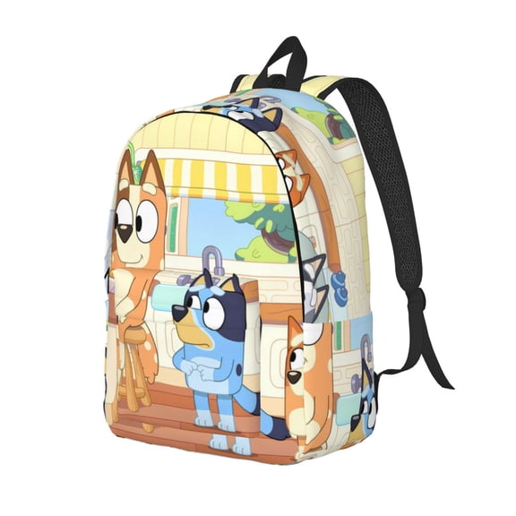 Kowoue Bluey Pattern Canvas Backpack – Student Double Shoulder Bag, Durable & Lightweight Canvas School & Outdoor Backpack-Medium
