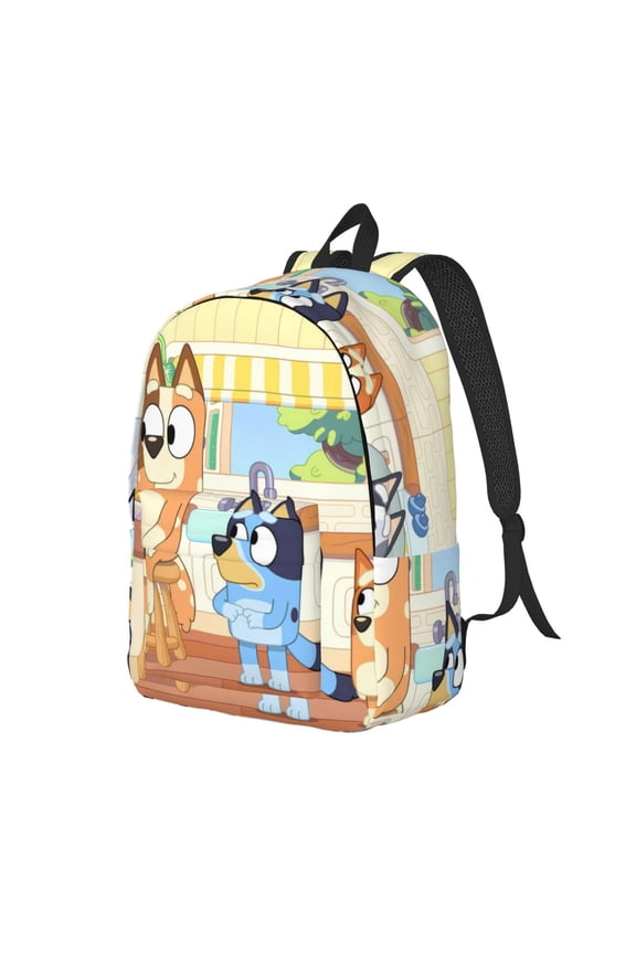 Bluey Pattern Canvas Backpack – Student Double Shoulder Bag, Durable & Lightweight Canvas School & Outdoor Backpack-Medium