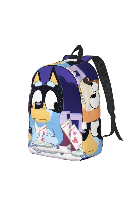 Bluey Pattern Canvas Backpack – Student Double Shoulder Bag, Durable & Lightweight Canvas School & Outdoor Backpack-Small