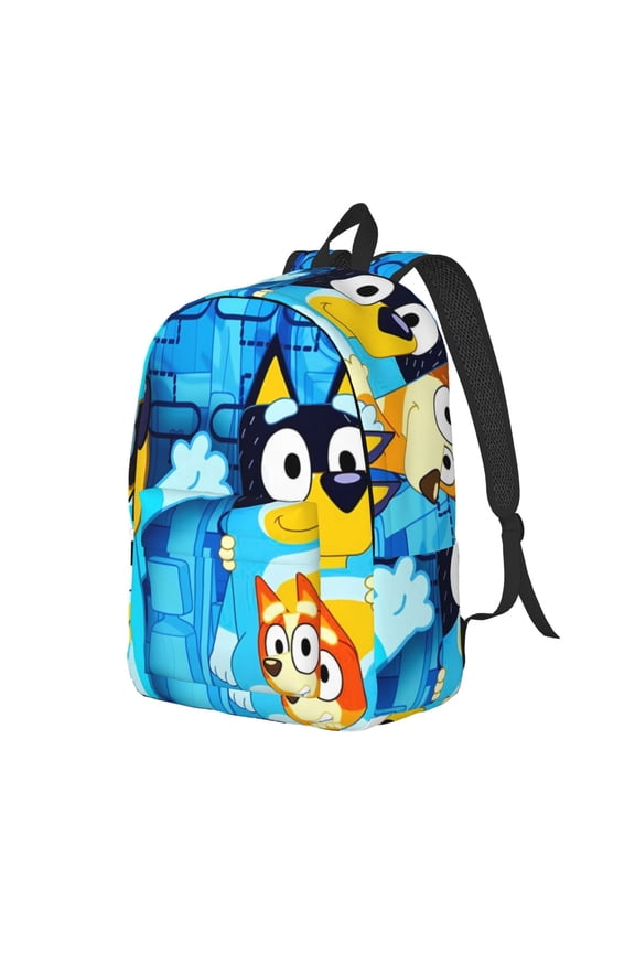Bluey Pattern Canvas Backpack – Student Double Shoulder Bag, Durable & Lightweight Canvas School & Outdoor Backpack-Small