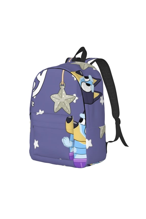 Bluey Pattern Canvas Backpack – Student Double Shoulder Bag, Durable & Lightweight Canvas School & Outdoor Backpack-Small