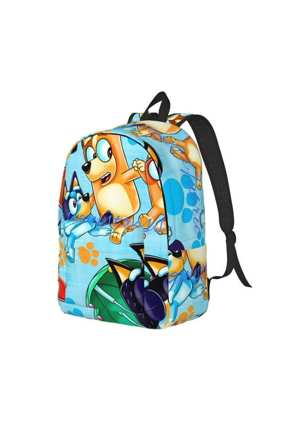 Bluey Pattern Canvas Backpack – Student Double Shoulder Bag, Durable & Lightweight Canvas School & Outdoor Backpack-Small