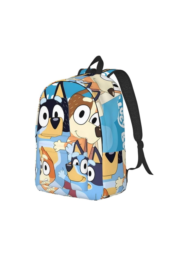 Bluey Pattern Canvas Backpack – Student Double Shoulder Bag, Durable & Lightweight Canvas School & Outdoor Backpack-Small