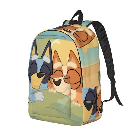 Kowoue Bluey Pattern Canvas Backpack – Student Double Shoulder Bag, Durable & Lightweight Canvas School & Outdoor Backpack-Small