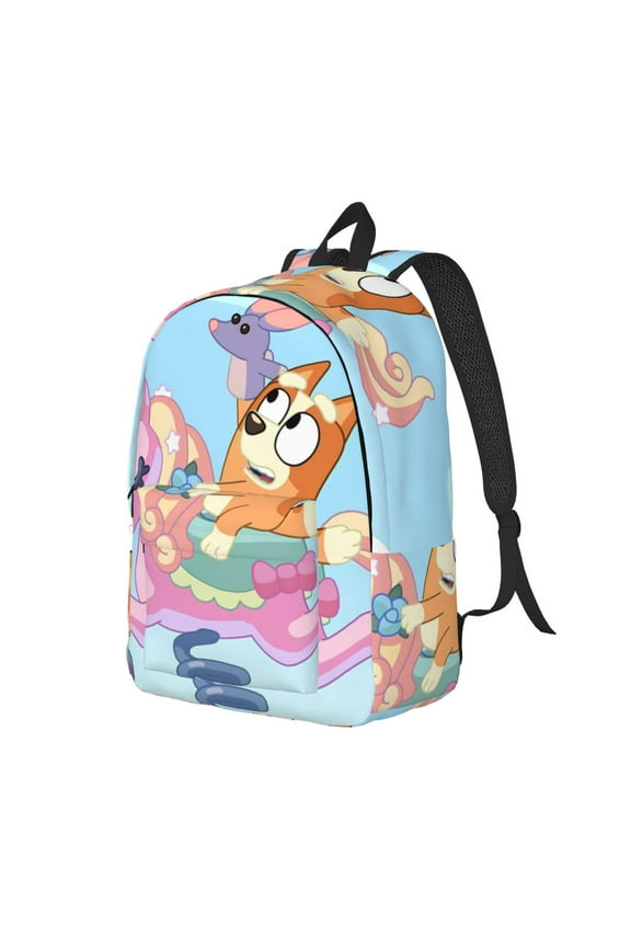 Bluey Pattern Canvas Backpack – Student Double Shoulder Bag, Durable & Lightweight Canvas School & Outdoor Backpack-Small