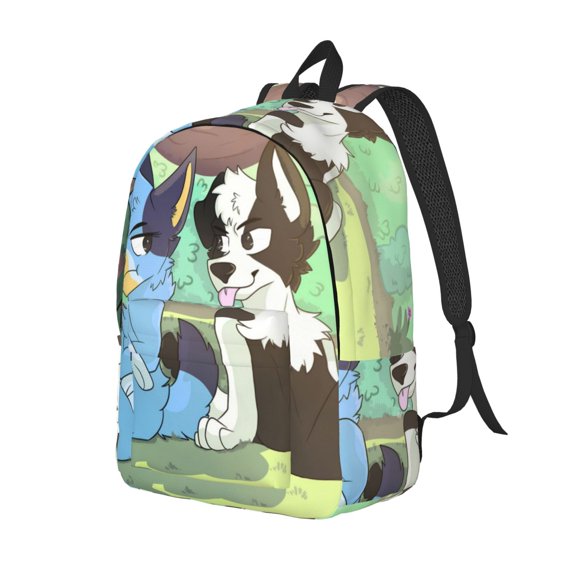 Kowoue Bluey Pattern Canvas Backpack – Student Double Shoulder Bag, Durable & Lightweight Canvas School & Outdoor Backpack-Small