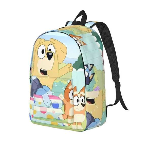 Kowoue Bluey Pattern Canvas Backpack – Student Double Shoulder Bag, Durable & Lightweight Canvas School & Outdoor Backpack-Small