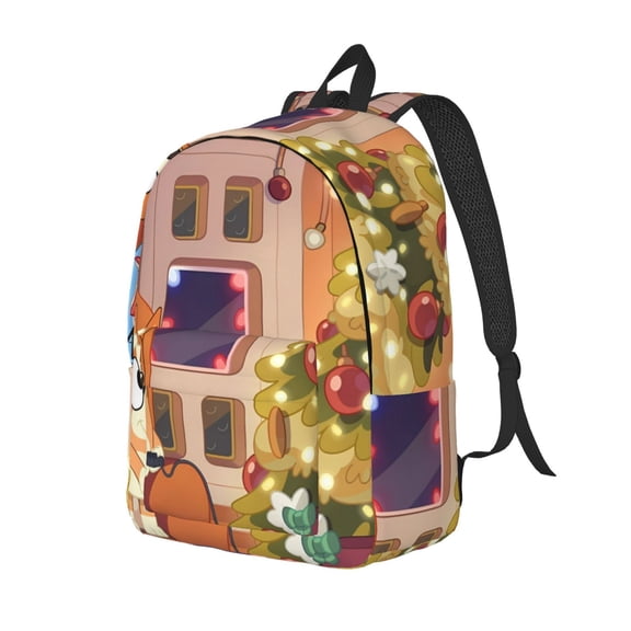 Kowoue Bluey Pattern Canvas Backpack – Student Double Shoulder Bag, Durable & Lightweight Canvas School & Outdoor Backpack-Small