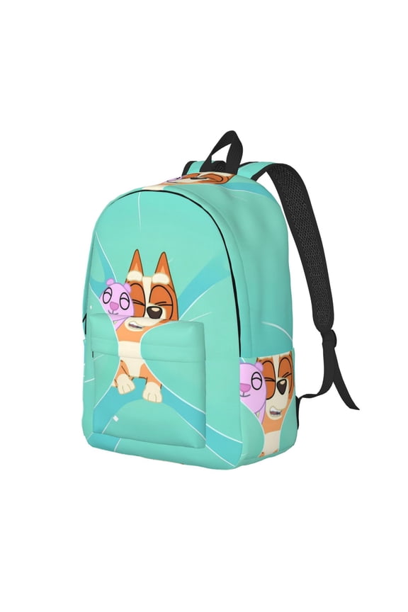 Bluey Pattern Canvas Backpack – Student Double Shoulder Bag, Durable & Lightweight Canvas School & Outdoor Backpack-Small