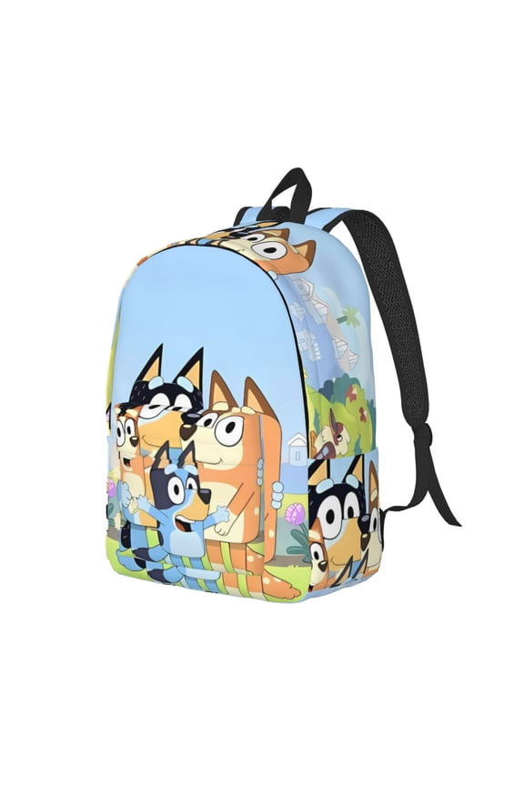 Bluey Pattern Canvas Backpack – Student Double Shoulder Bag, Durable & Lightweight Canvas School & Outdoor Backpack-