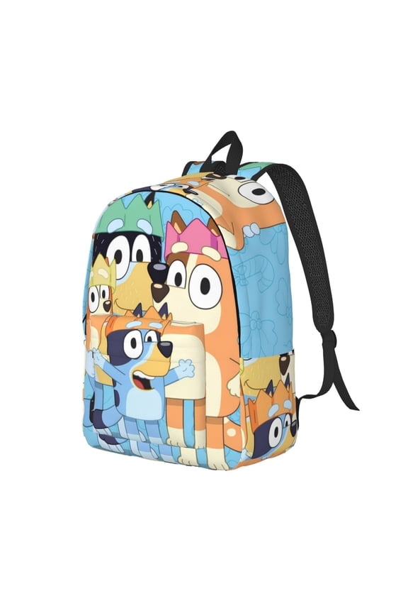 Bluey Pattern Canvas Backpack – Student Double Shoulder Bag, Durable & Lightweight Canvas School & Outdoor Backpack-
