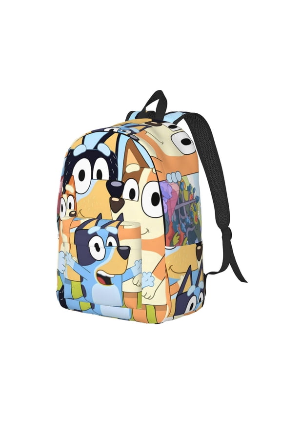 Bluey Pattern Canvas Backpack – Student Double Shoulder Bag, Durable & Lightweight Canvas School & Outdoor Backpack-