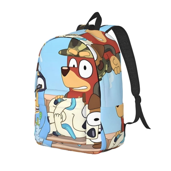 Kowoue Bluey Pattern Canvas Backpack – Student Double Shoulder Bag, Durable & Lightweight Canvas School & Outdoor Backpack-