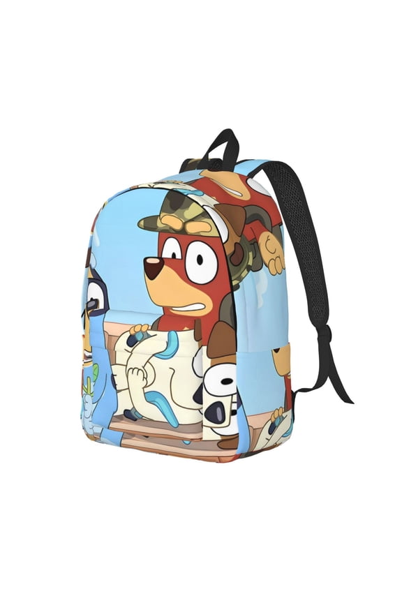 Bluey Pattern Canvas Backpack – Student Double Shoulder Bag, Durable & Lightweight Canvas School & Outdoor Backpack-
