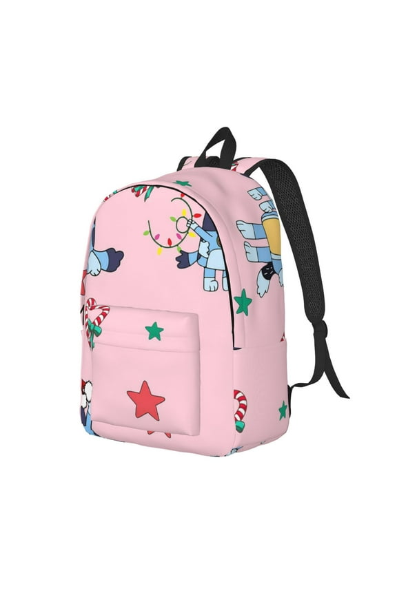 Bluey Pattern Canvas Backpack – Student Double Shoulder Bag, Durable & Lightweight Canvas School & Outdoor Backpack-