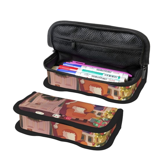 Kowoue Bluey Pattern Canvas Pen Case – Durable & Stylish Canvas Pencil & Makeup Bag with Dual Zipper Closure & Internal Mesh Pocket