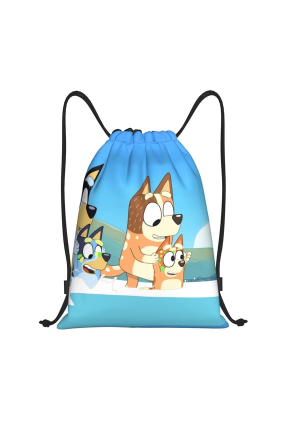 Bluey Pattern Drawstring Backpack Bag Sport Gym Sackpack Cinch Bags Drawstring Bags Draw String Sport Bag-Medium
