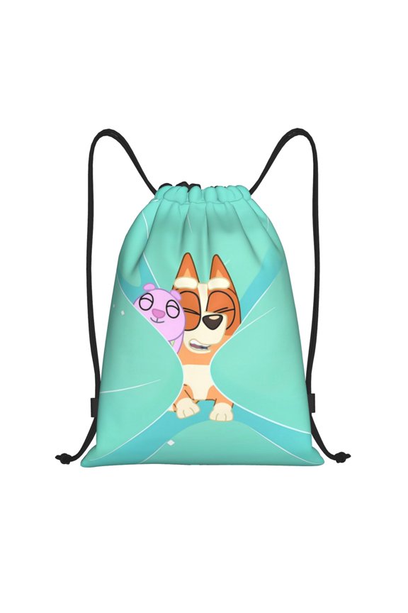 Bluey Pattern Drawstring Backpack Bag Sport Gym Sackpack Cinch Bags Drawstring Bags Draw String Sport Bag-Medium