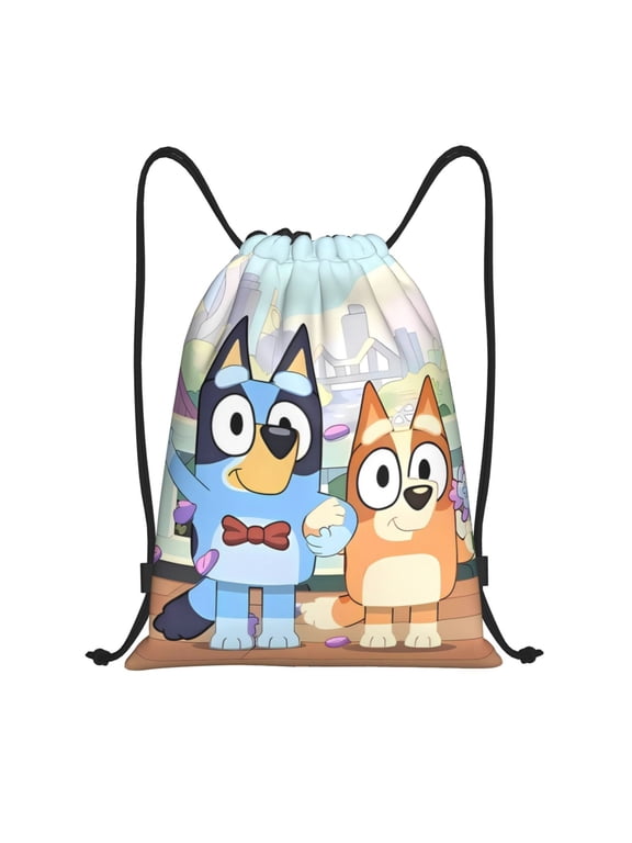Bluey Pattern Drawstring Backpack Bag Sport Gym Sackpack Cinch Bags Drawstring Bags Draw String Sport Bag-Medium