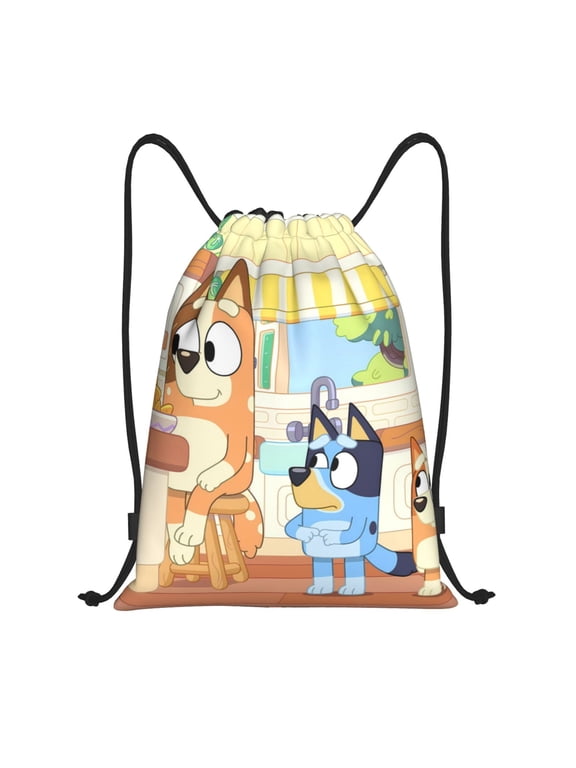 Bluey Pattern Drawstring Backpack Bag Sport Gym Sackpack Cinch Bags Drawstring Bags Draw String Sport Bag-Medium