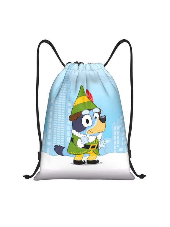 Bluey Pattern Drawstring Backpack Bag Sport Gym Sackpack Cinch Bags Drawstring Bags Draw String Sport Bag-Medium