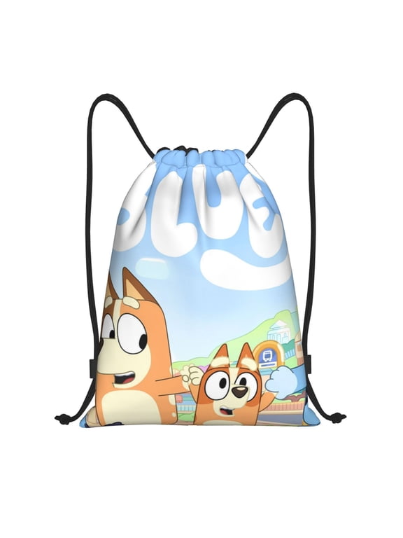Bluey Pattern Drawstring Backpack Bag Sport Gym Sackpack Cinch Bags Drawstring Bags Draw String Sport Bag-Medium