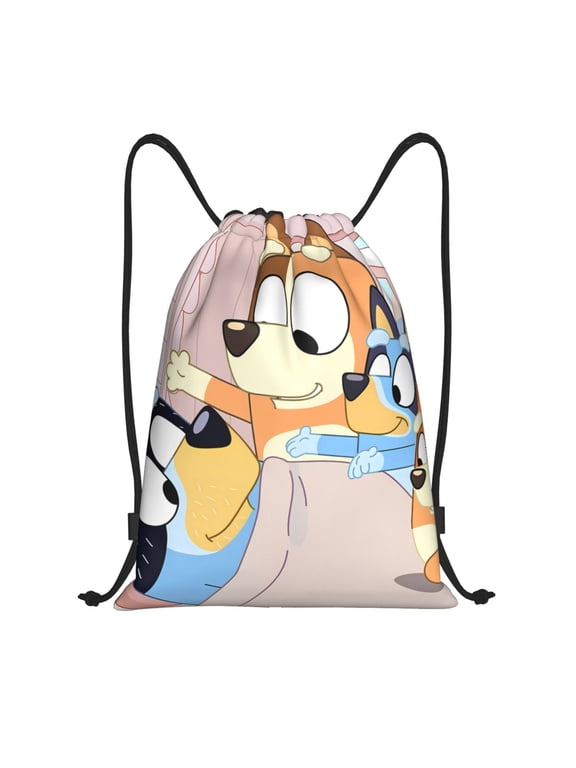 Bluey Pattern Drawstring Backpack Bag Sport Gym Sackpack Cinch Bags Drawstring Bags Draw String Sport Bag-Medium