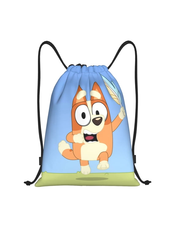 Bluey Pattern Drawstring Backpack Bag Sport Gym Sackpack Cinch Bags Drawstring Bags Draw String Sport Bag-Medium
