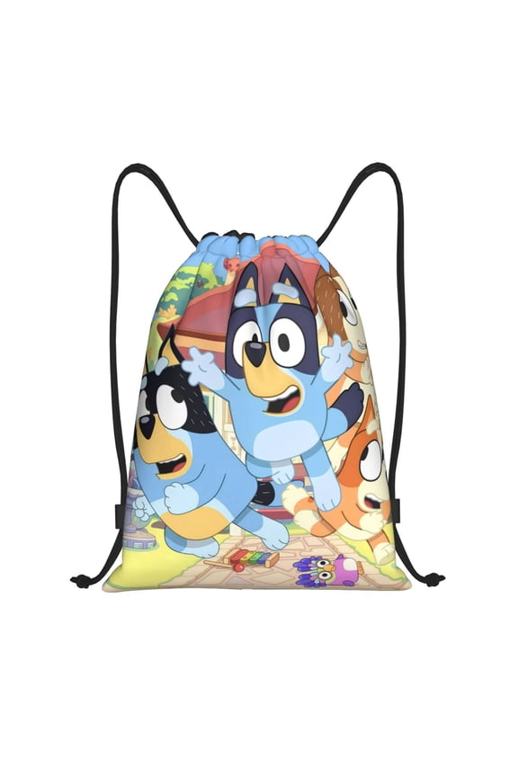 Bluey Pattern Drawstring Backpack Bag Sport Gym Sackpack Cinch Bags Drawstring Bags Draw String Sport Bag-Small