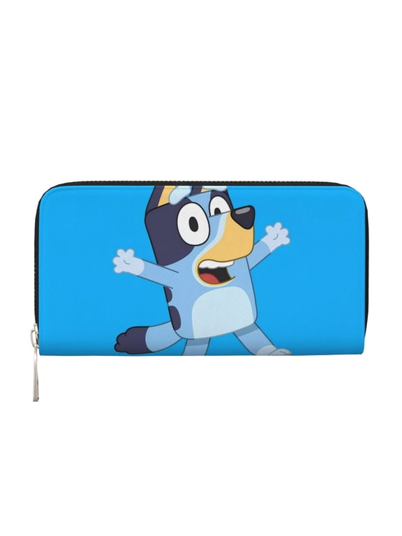 Bluey Pattern Genuine Leather Long Wallet Card holder Wallet with Coin Pocket Wristlet Clutch Wallet Purse