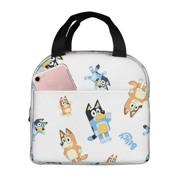 Kowoue Bluey Pattern Insulated Lunch Bag Thick Aluminum Foil Lunch Box, Waterproof Thermal Tote with Front Access Pocket, Keeps Food Fresh for 4 Hours