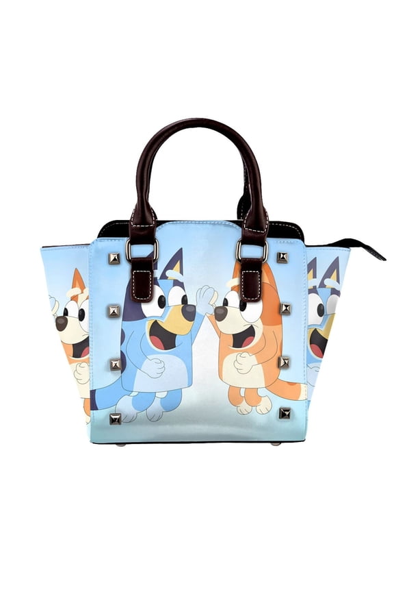 Bluey Pattern Leather Rivet Shoulder Bag Rivet Studded Detail Hobo Handle Handbag Twist Lock Flap Shoulder Bag