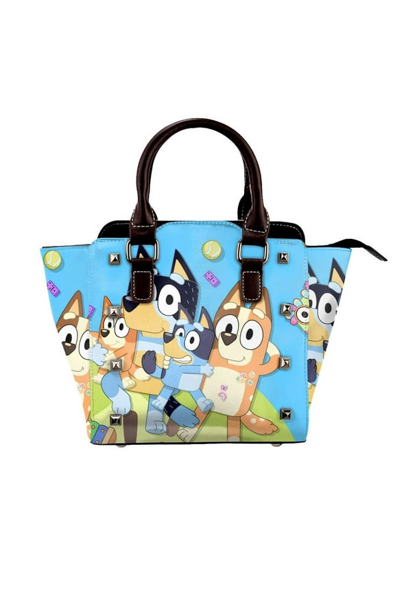 Bluey Pattern Leather Rivet Shoulder Bag Rivet Studded Detail Hobo Handle Handbag Twist Lock Flap Shoulder Bag