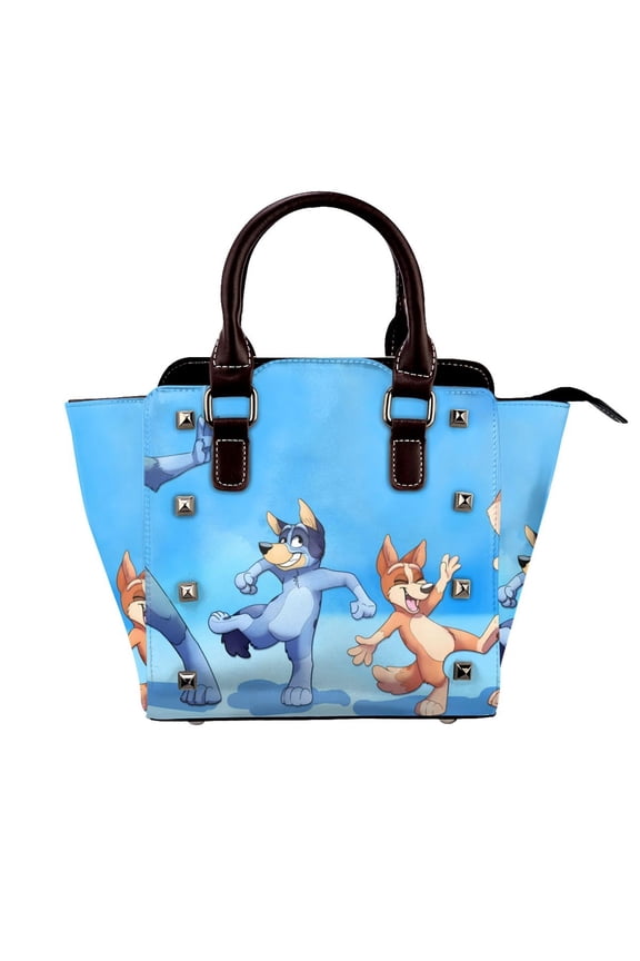 Bluey Pattern Leather Rivet Shoulder Bag Rivet Studded Detail Hobo Handle Handbag Twist Lock Flap Shoulder Bag