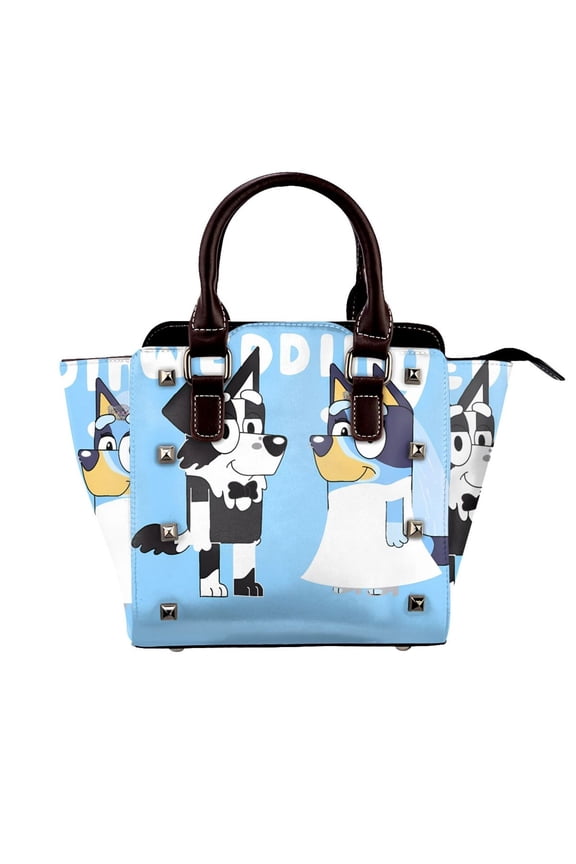 Bluey Pattern Leather Rivet Shoulder Bag Rivet Studded Detail Hobo Handle Handbag Twist Lock Flap Shoulder Bag