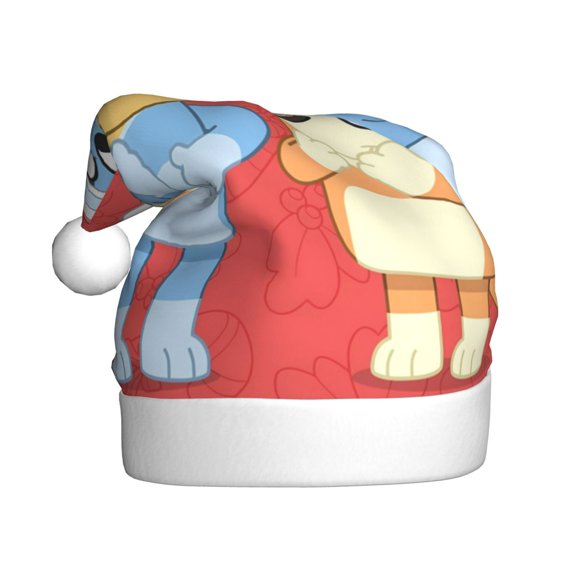 Kowoue Bluey Pattern Santa Hat Christmas Hats for Adults, Holiday Unisex Velvet Comfort Xmas Hat for Women Men