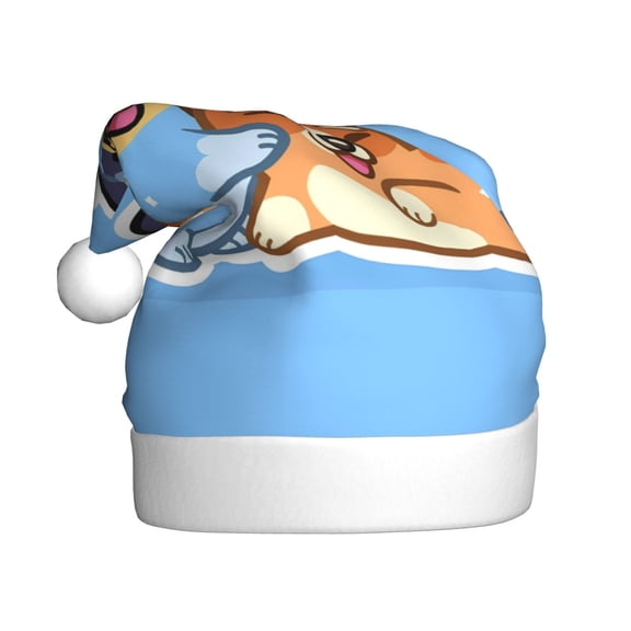Kowoue Bluey Pattern Santa Hat Christmas Hats for Adults, Holiday Unisex Velvet Comfort Xmas Hat for Women Men