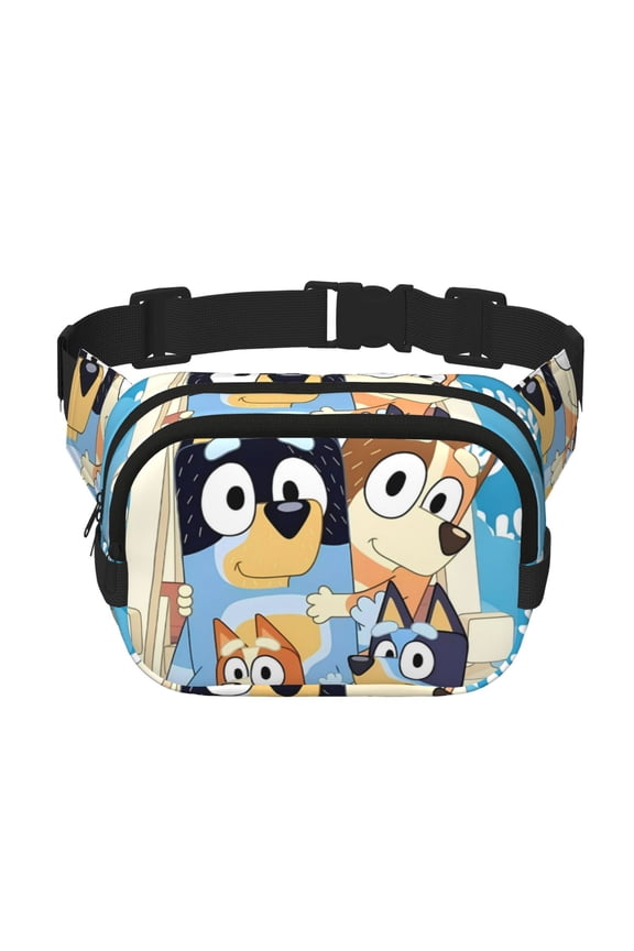 Bluey Pattern Square Double Layer Waist Bag  Belt Bag with Adjustable Strap, Outdoor Waist Pack , Belt Bag with Multiple Compartments