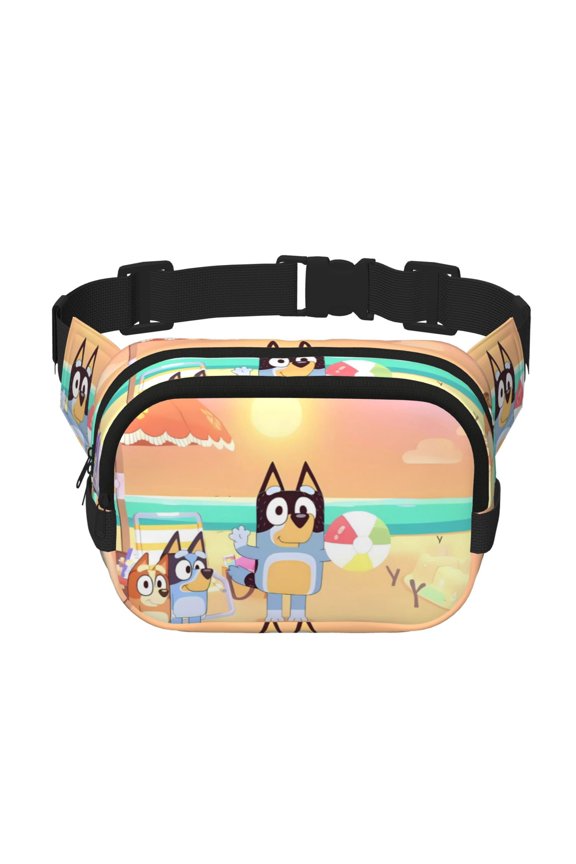 Bluey Pattern Square Double Layer Waist Bag Belt Bag with Adjustable Strap, Outdoor Waist Pack , Belt Bag with Multiple Compartments