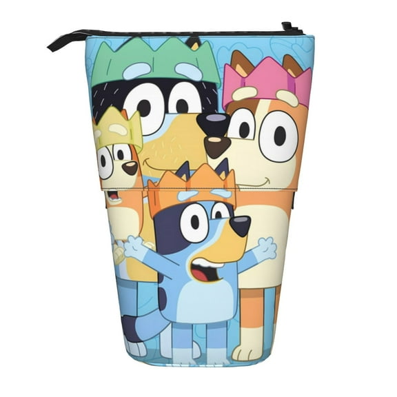 Kowoue Bluey Pattern Telescopic Pencil Bag Pen Holder Stationery Case, Stand-up Retractable Transformer Bag Organizer
