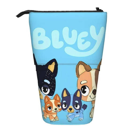 Kowoue Bluey Pattern Telescopic Pencil Bag Pen Holder Stationery Case, Stand-up Retractable Transformer Bag Organizer
