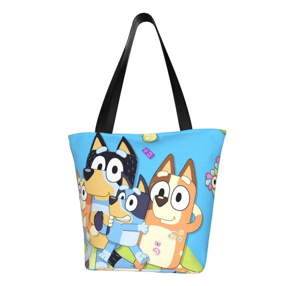 Kowoue Bluey Pattern Tote Bag Aesthetic Shoulder Bag, Grocery Tote with Shoulder Straps, Large Collapsible Tote with Protective Foam Lining