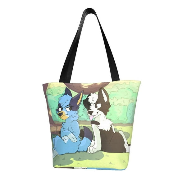 Kowoue Bluey Pattern Tote Bag Aesthetic Shoulder Bag, Grocery Tote with Shoulder Straps, Large Collapsible Tote with Protective Foam Lining