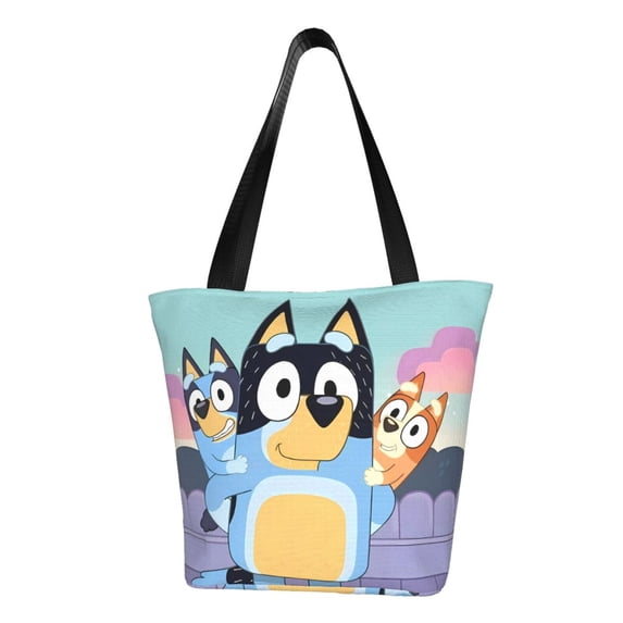 Kowoue Bluey Pattern Tote Bag Aesthetic Shoulder Bag, Grocery Tote with Shoulder Straps, Large Collapsible Tote with Protective Foam Lining