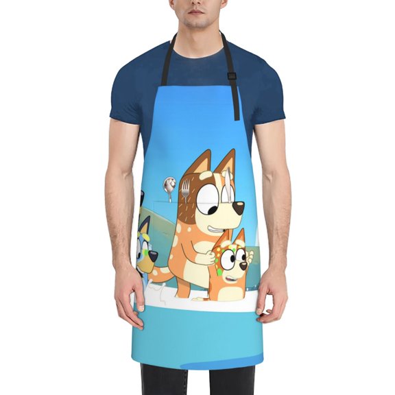 Kowoue Bluey Pattern Waterproof Cooking Apron with Pockets – Durable, Adjustable, and Stylish Kitchen Apron for Cooking, Painting, and Home Use
