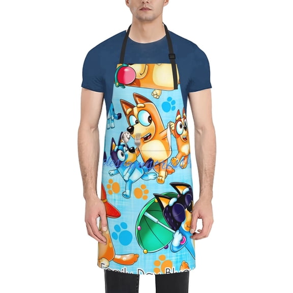 Kowoue Bluey Pattern Waterproof Cooking Apron with Pockets – Durable, Adjustable, and Stylish Kitchen Apron for Cooking, Painting, and Home Use